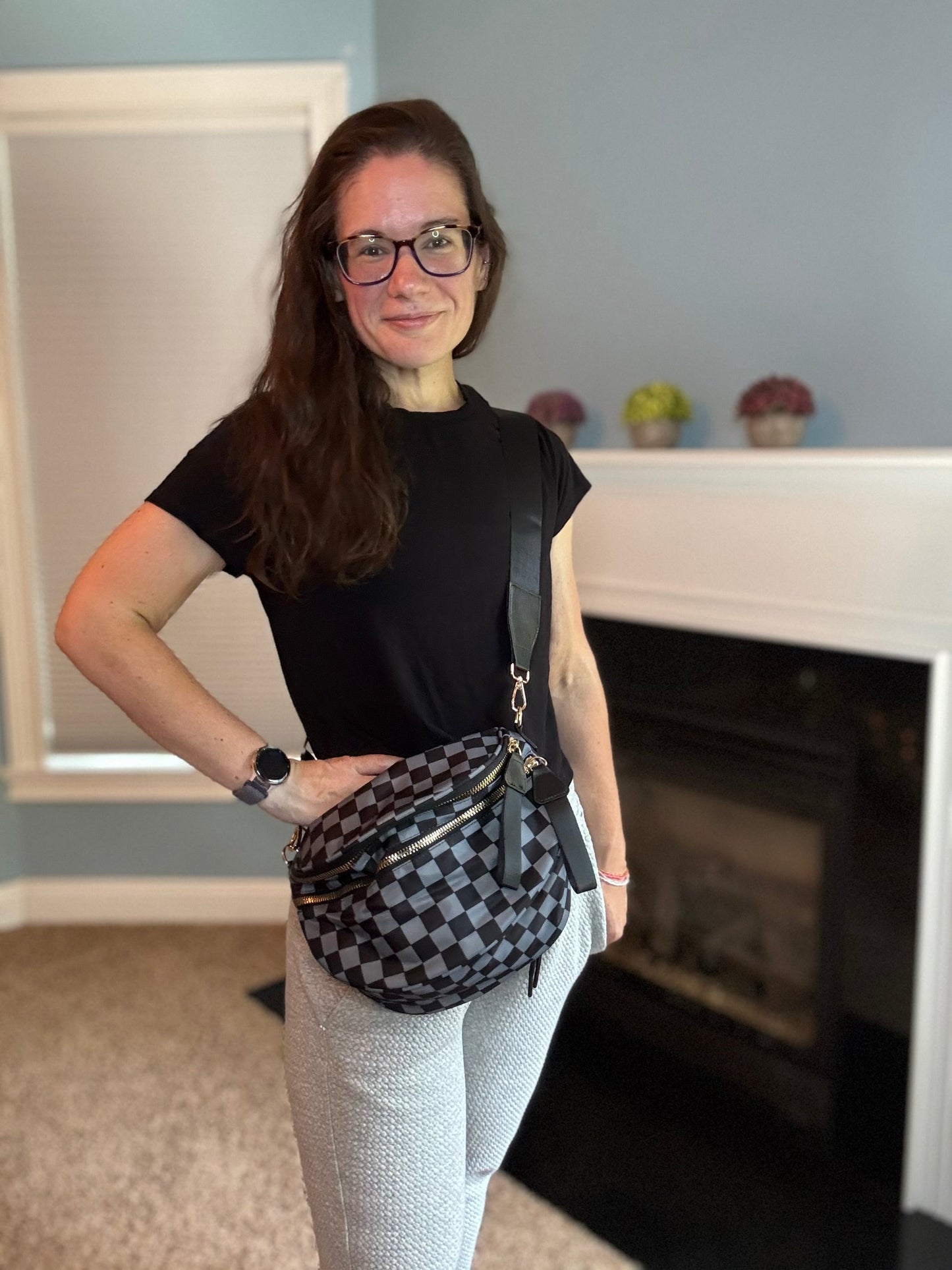 The Roni Nylon Crossbody - Checkered Black + Grey