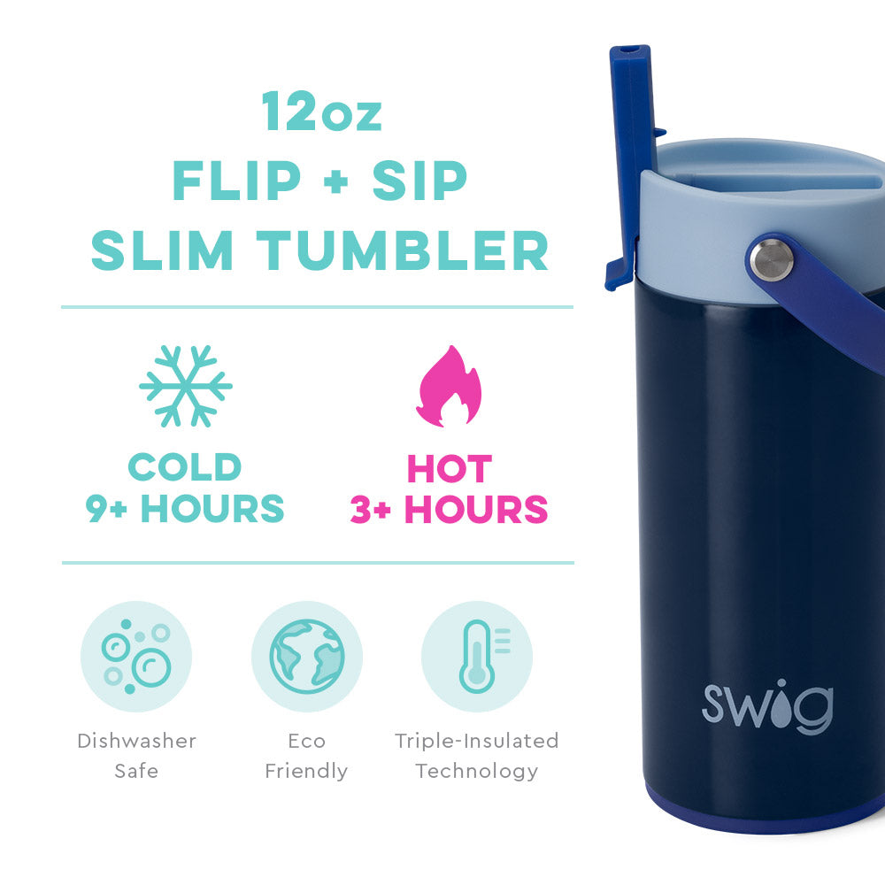 *SWIG for Kids Blue Tide Flip + Sip Slim Tumbler (12oz)