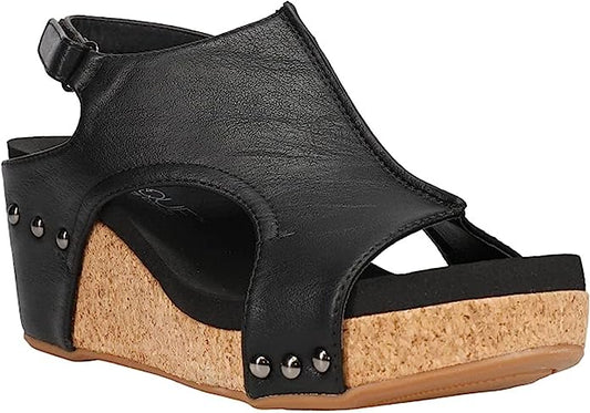 *Corkys Womens Carley Casual Sandals Mid Heel 3" - Black Smooth