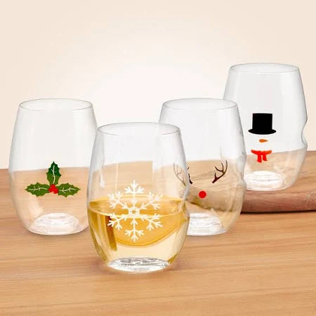 *Govino Flexible Shatterproof Reusable Wine Glasses | 16-oz Each | Holiday Icons