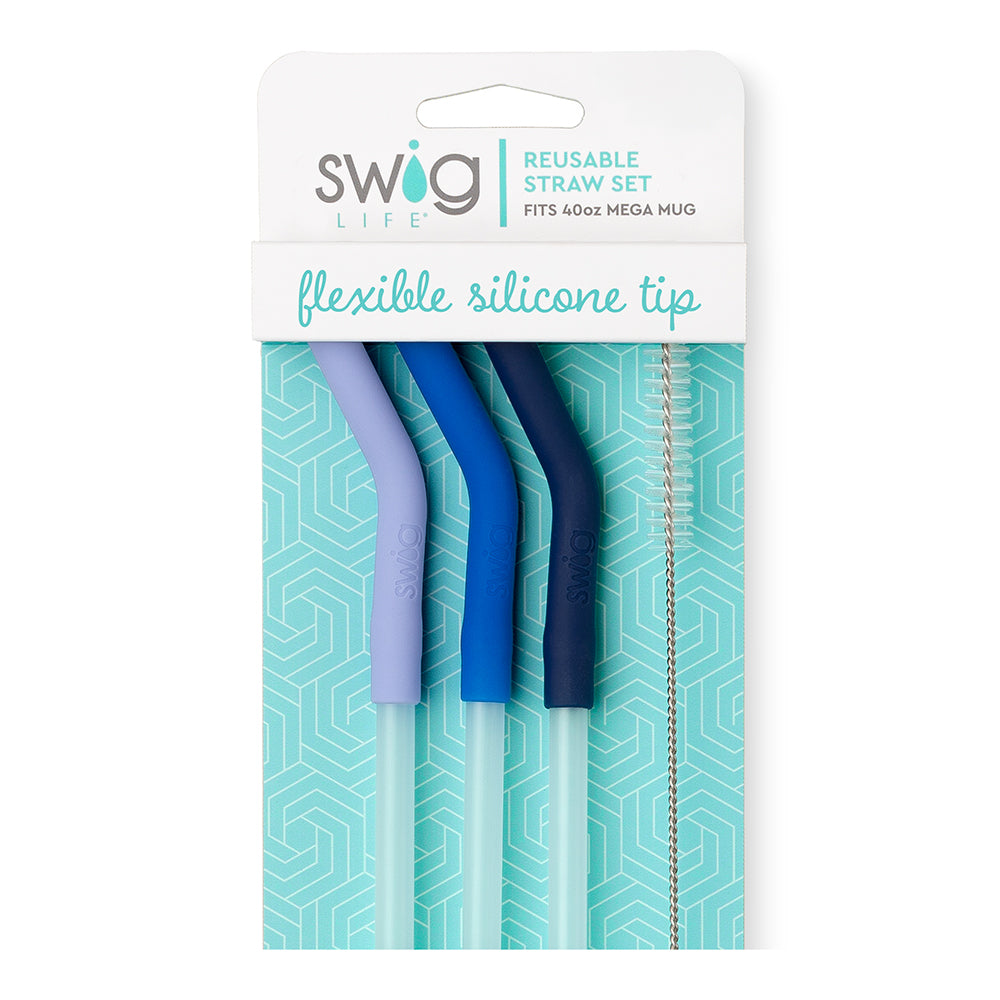 *SWIG 40oz Mega Mug - Hydrangea/Royal/Navy Reusable Straw Set