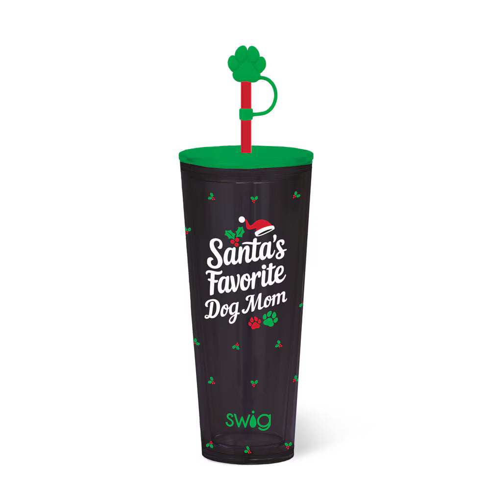 *SWIG Plastic Tumbler 24oz - Santa’s Favorite Dog Mom