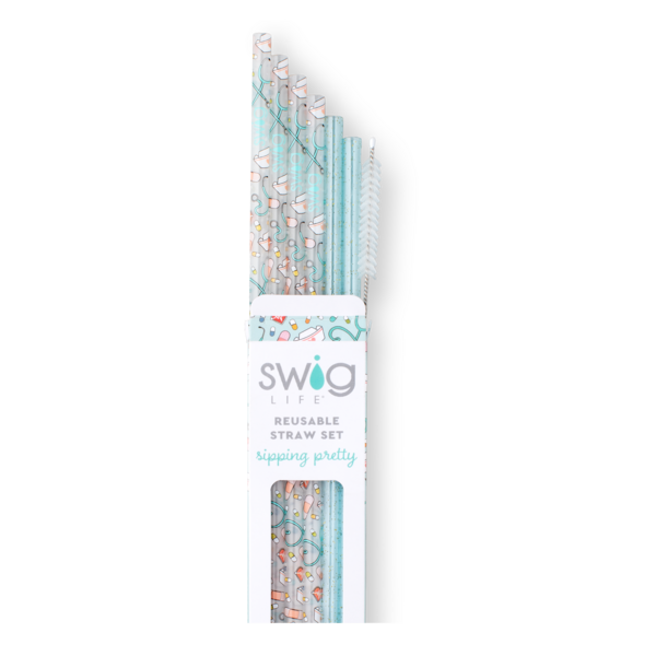 *SWIG Scrub Life + Aqua Glitter Reusable Straw Set