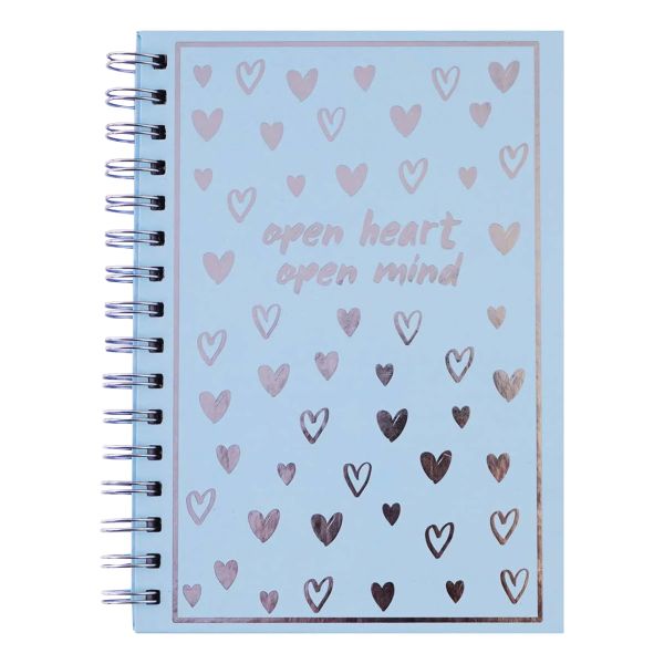 *Journal - Spiral Journal with Hot Stamping - Hearts Blue - Open Heart Open Mind