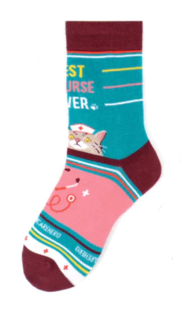 *Women's Health Care Heroes -Best Nurse Ever with Cat- Ultra Premium Novelty Socks