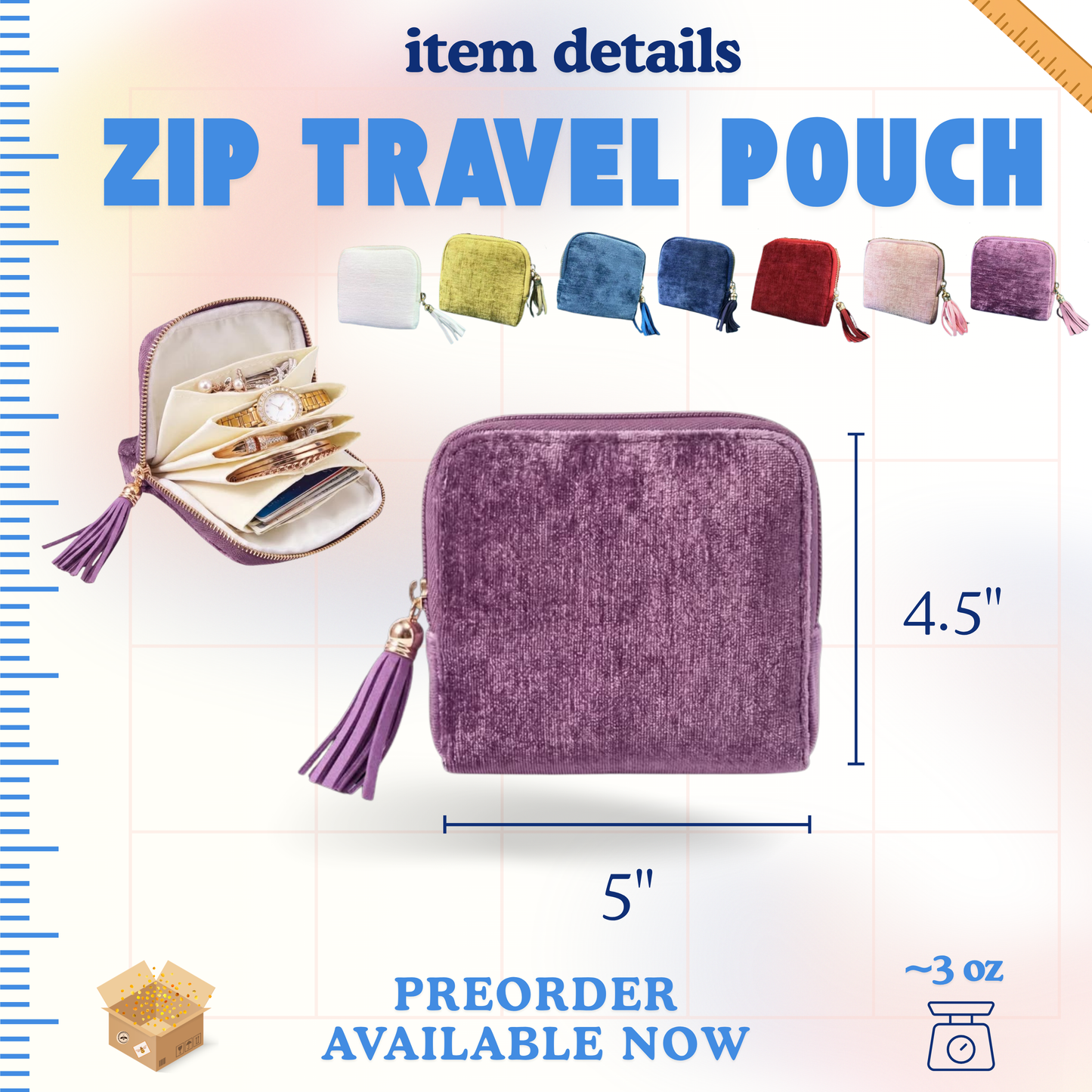 Zip Travel Pouch - Jewelry Storage