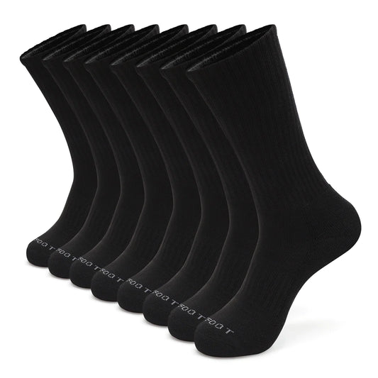 *MONFOOT Athletic Cushion Solid Crew 4 Pairs Black Socks - Medium