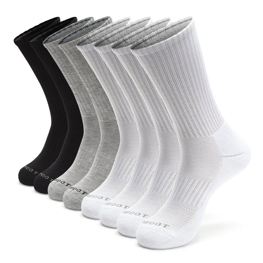 *MONFOOT Athletic Cushion Solid Crew 4 Pairs White, Black & Grey Socks - Medium