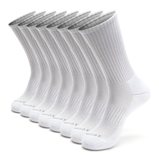 *MONFOOT Athletic Cushion Solid Crew 4 Pairs White Socks - Medium