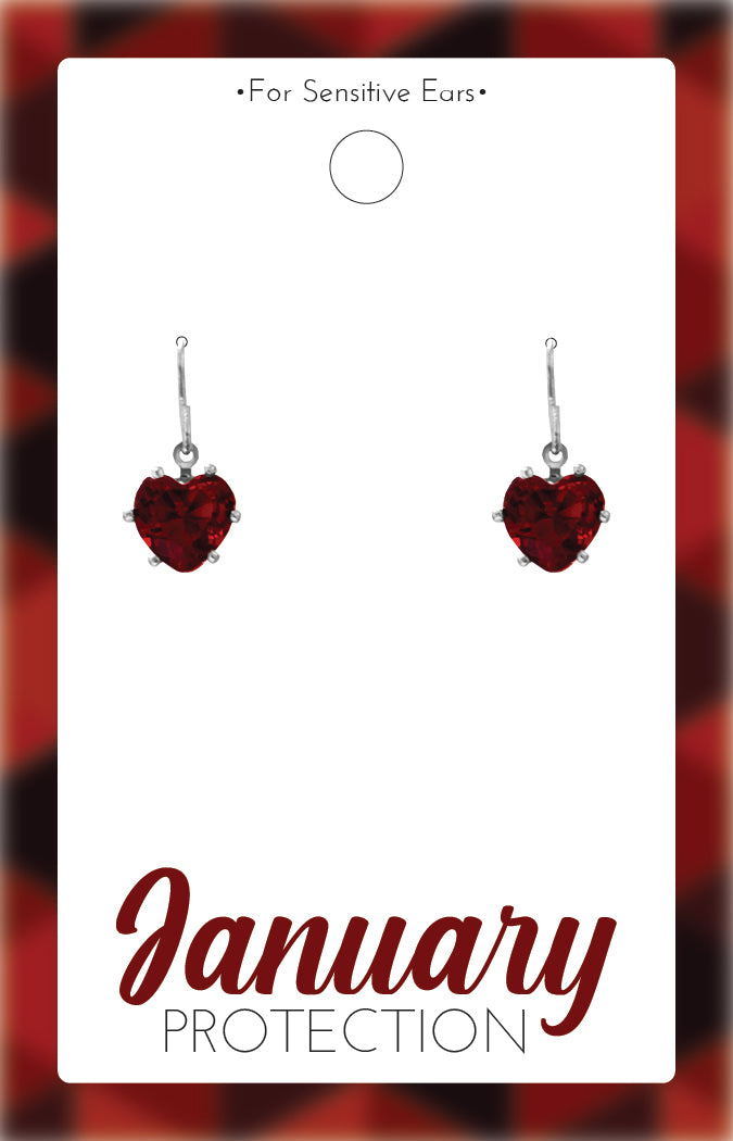 *Earrings - Birthstone Silver Heart Dangle