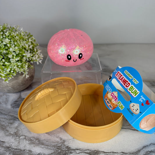 Squishy Toy - Viral Dumpling, Pink Glitter + Water Beads