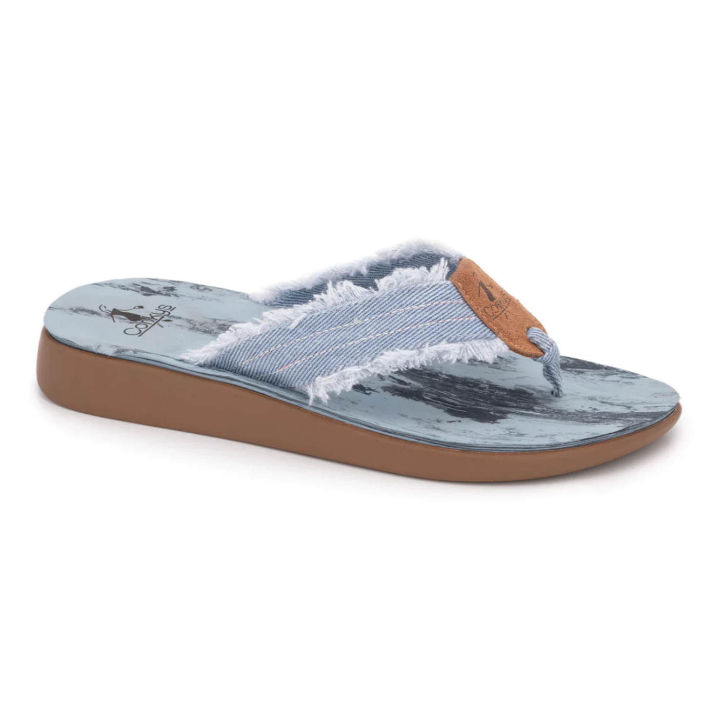 *Corkys Womens Shaved Ice Frayed Edge Flip Flops - Denim