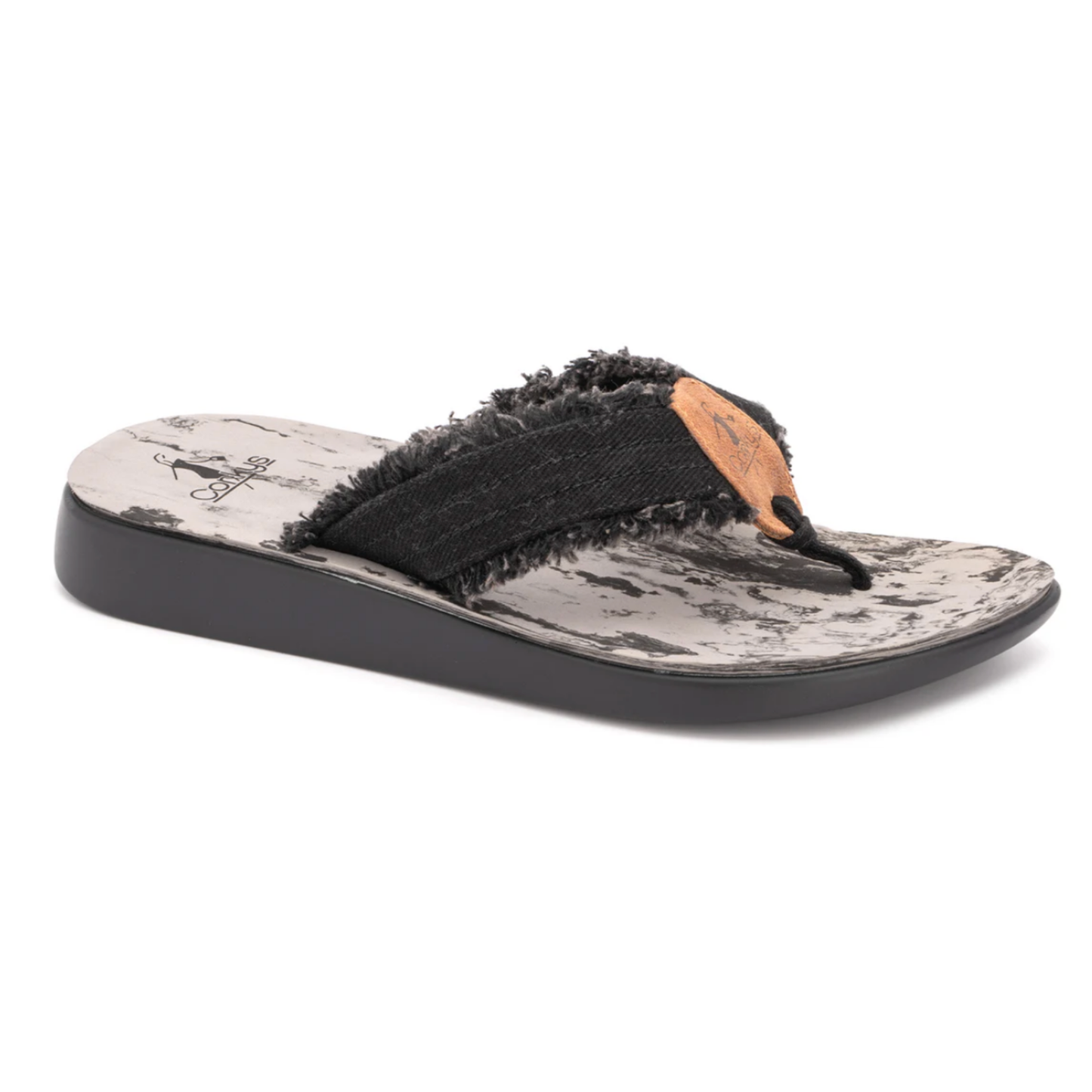 *Corkys Womens Shaved Ice Frayed Edge Flip Flops - Black