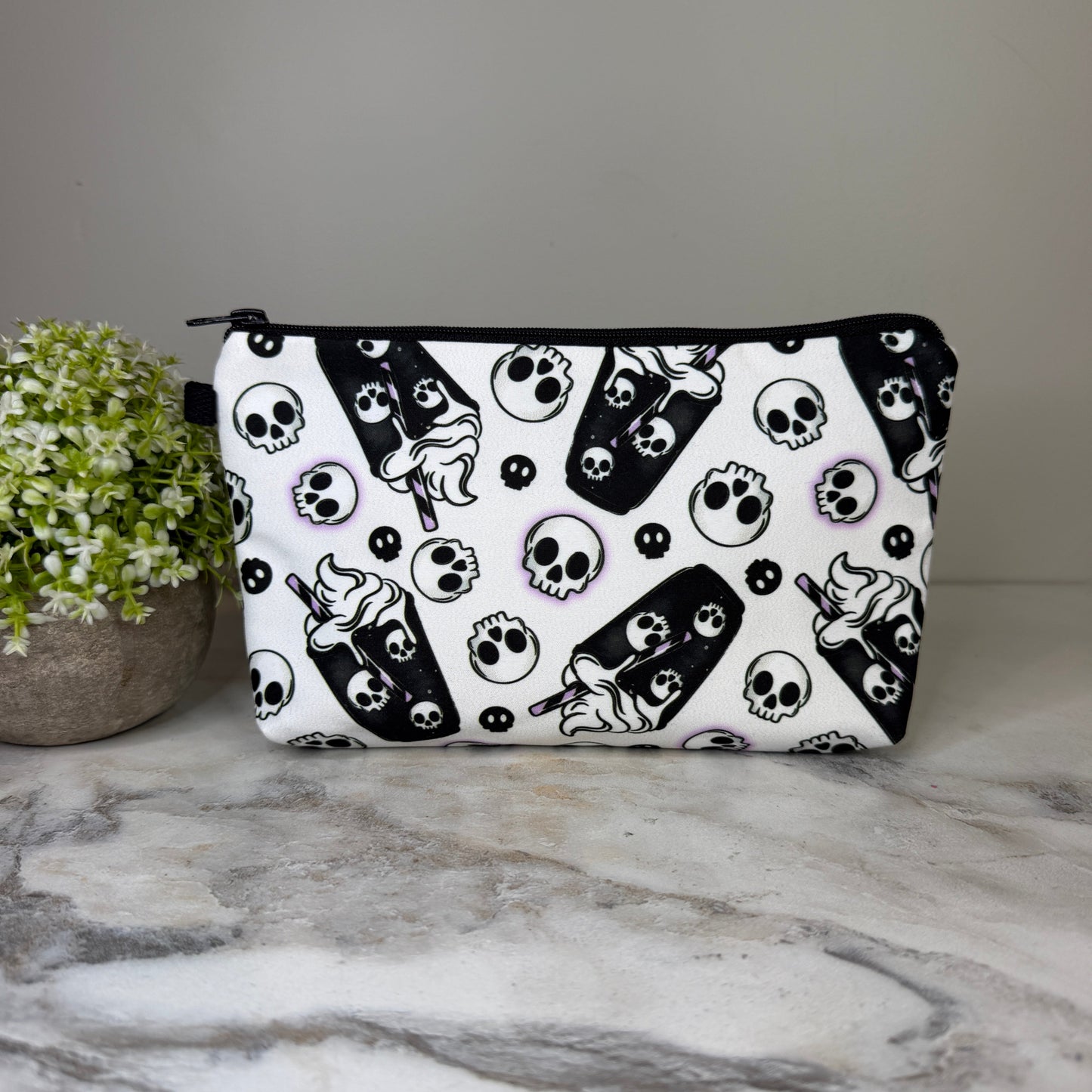 Pouch - Halloween Fall - Black & White Coffee Skull