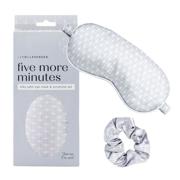 *Silky Satin Eye Mask & Scrunchie Set - Silver