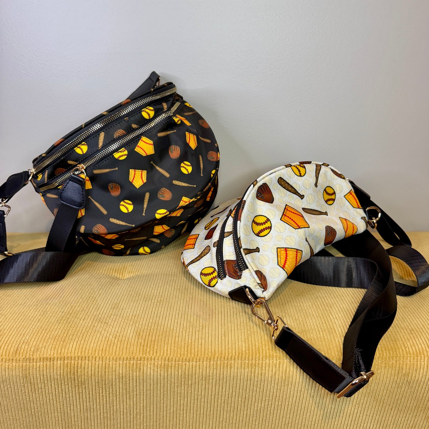 The Roni Nylon Crossbody - Softball on Black