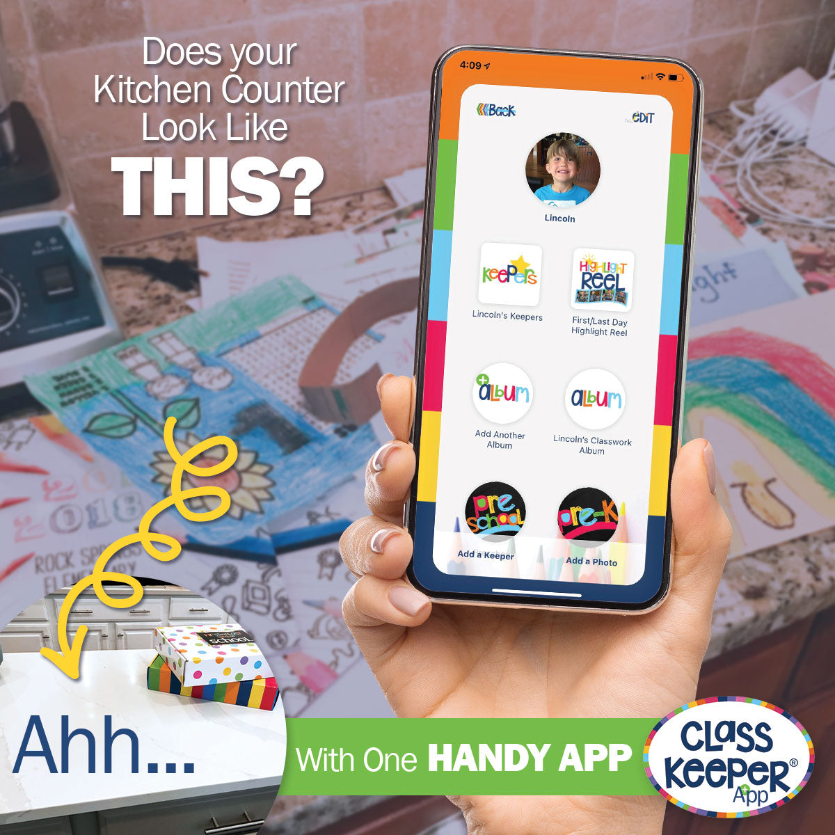 Mom Must-Have School Keepsake Kit | Class Keeper, Photo Prop Deck & School Stickers + BONUS App Membership