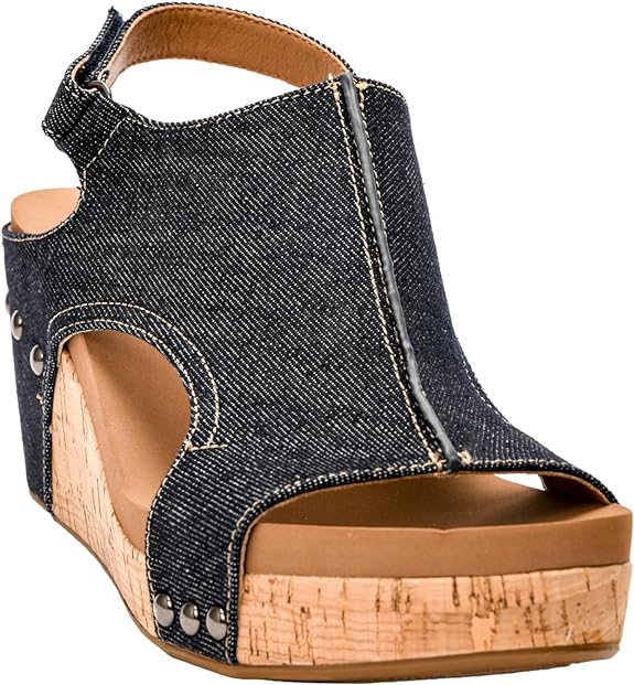 *Corkys Womens Carley Casual Sandals Mid Heel 2.5" - Denim