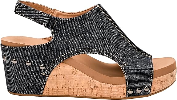 *Corkys Womens Carley Casual Sandals Mid Heel 2.5" - Denim