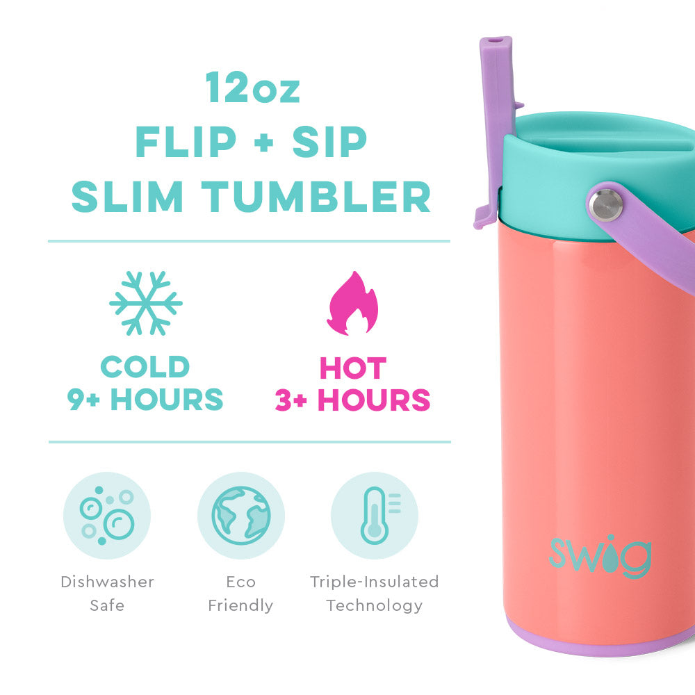 *SWIG for Kids Coral Crush Flip + Sip Slim Tumbler (12oz)