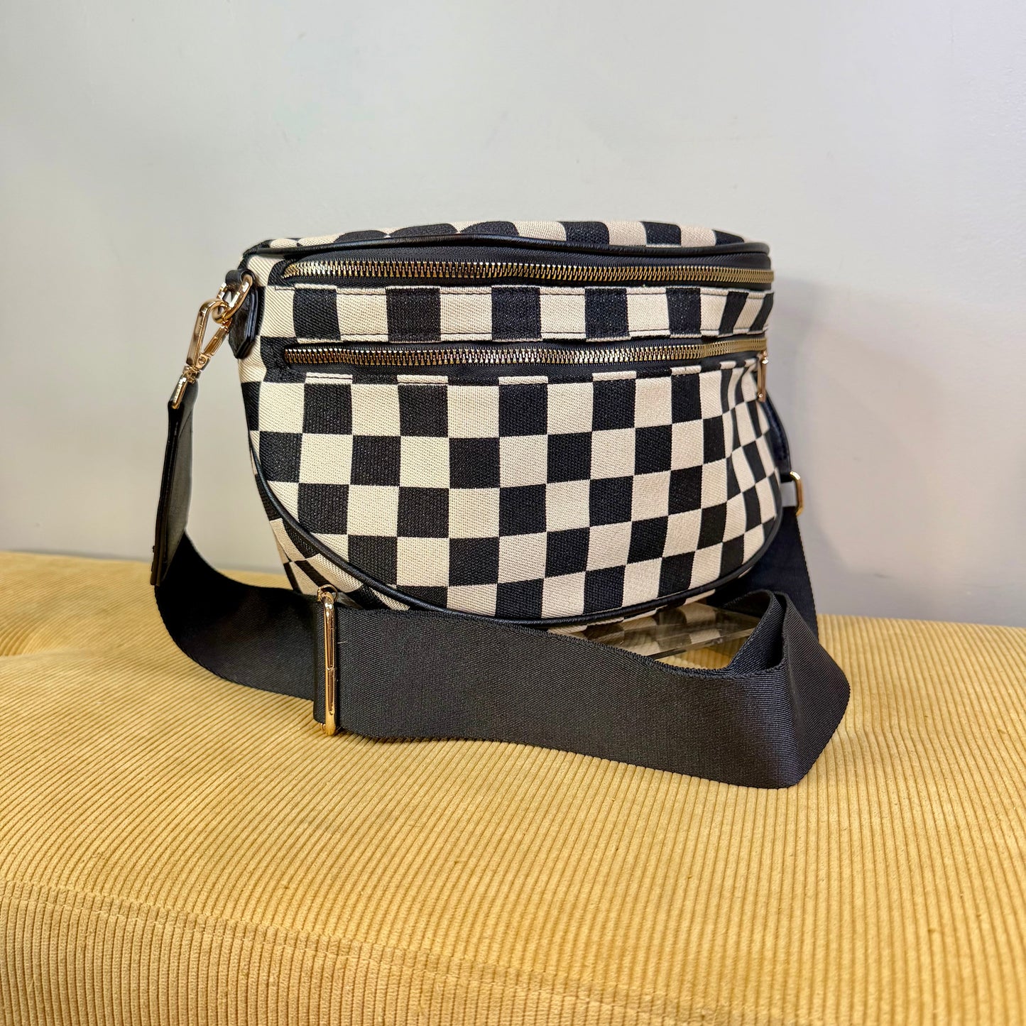 The Roni Crossbody - Canvas Black + Tan Check