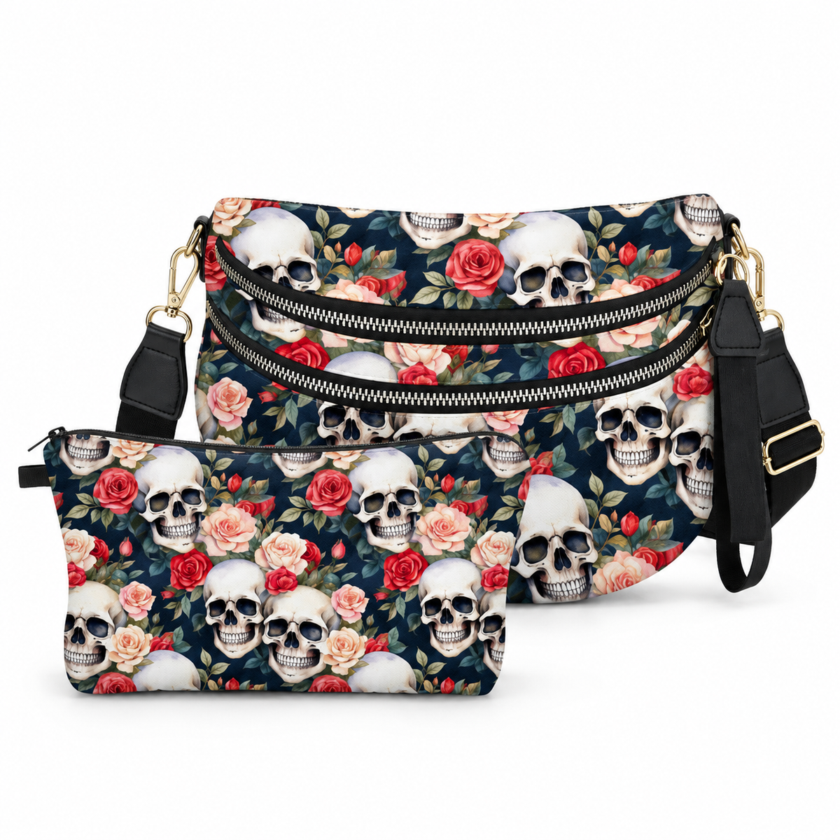 Bundled Set - Roni & Pouch - Skull Rose Floral