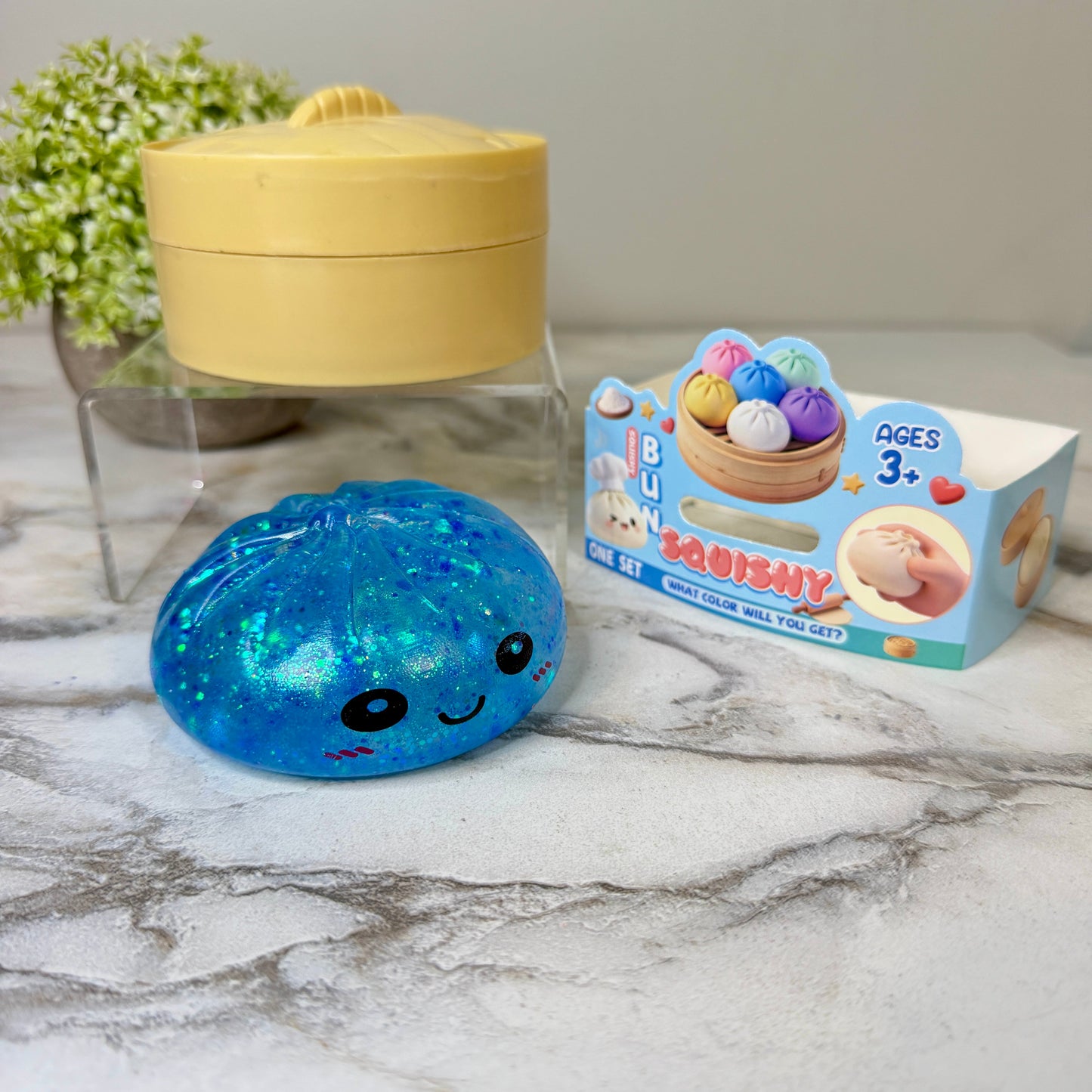 Squishy Toy - Viral Dumpling, Slow Rise Glitter - Blue