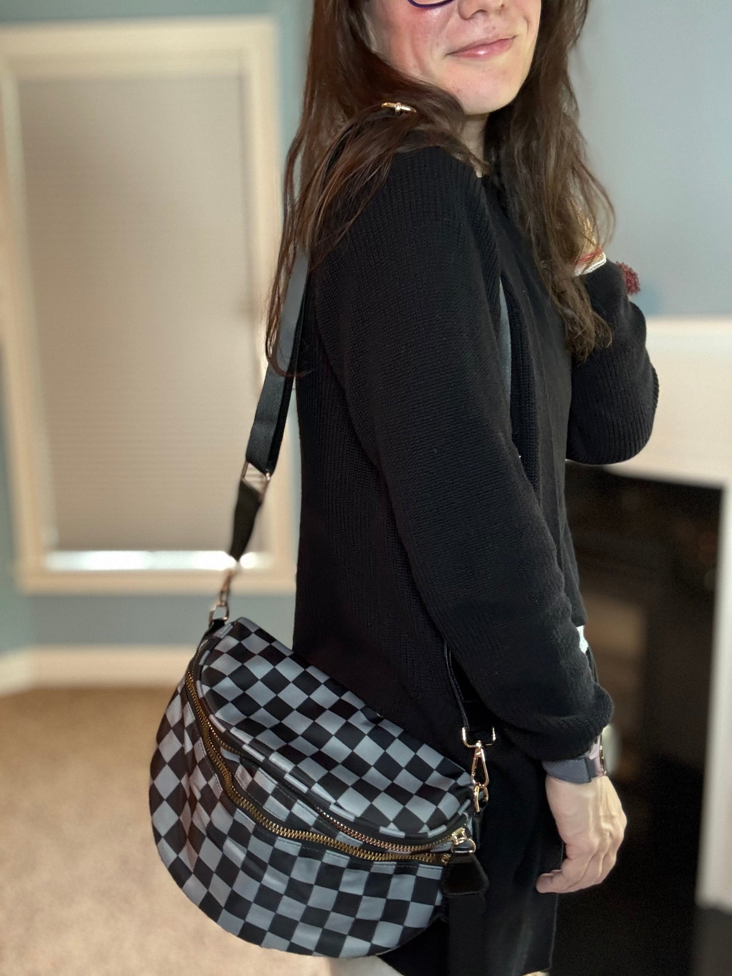The Roni Nylon Crossbody - Checkered Black + Grey