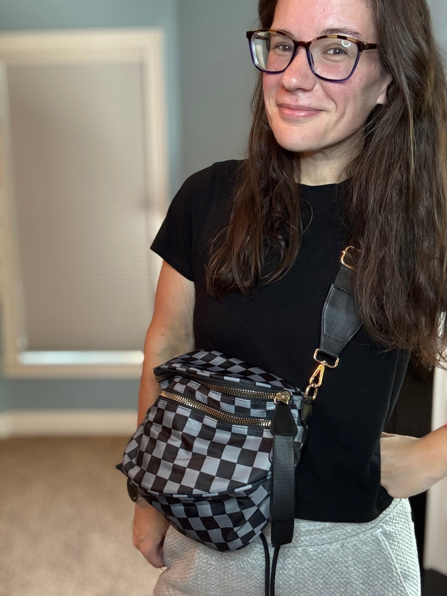 The Roni Nylon Crossbody - Checkered Black + Grey
