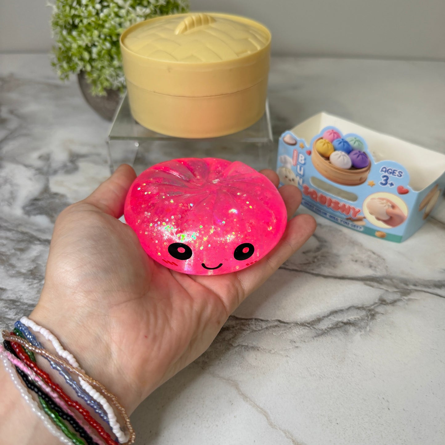 Squishy Toy - Viral Dumpling, Slow Rise Glitter - Pink