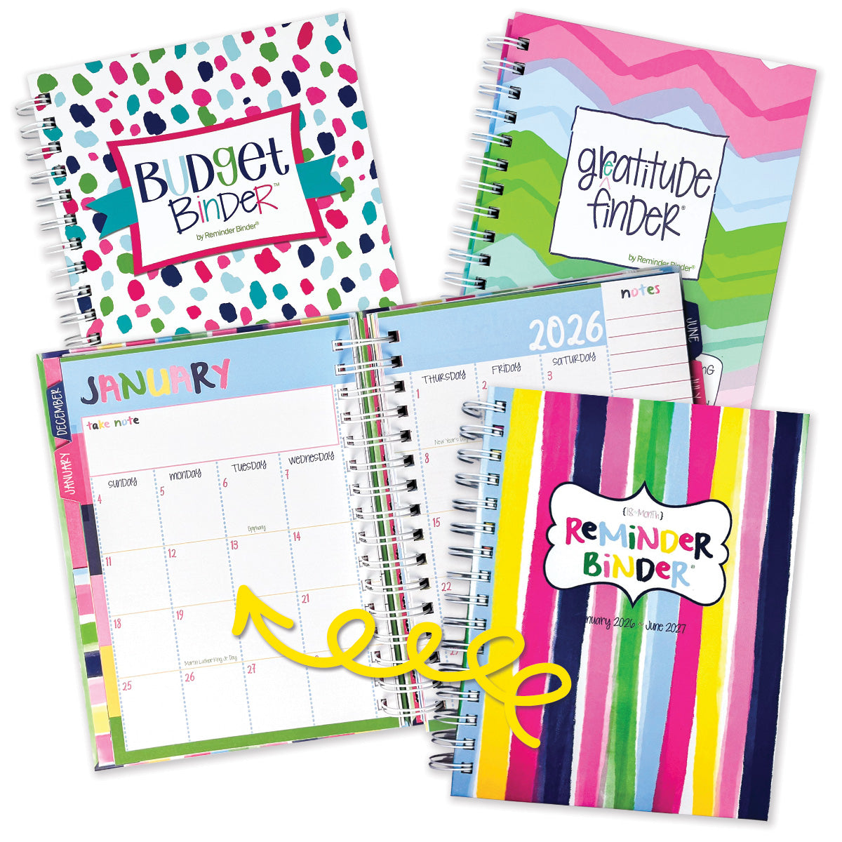 NEW! 2026 Goal Getter Bundle + 2026 Mini Calendar | Reminder Binder® Planner, Gratitude Finder® Journal and Budget Binder™
