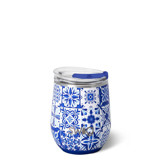 *SWIG Stemless Wine Cup (12oz) - Indigo Tiles
