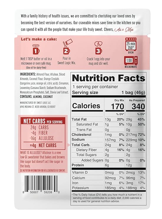 *SWEET LOGIC Keto Mug Cake Mix - Orange Almond