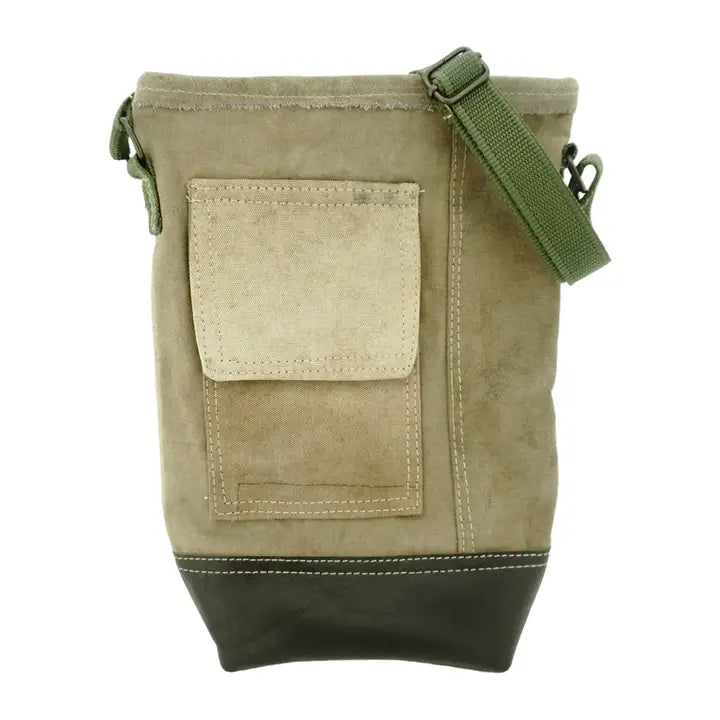 *Military Tent Bag - Recycled Crossbody with Leather