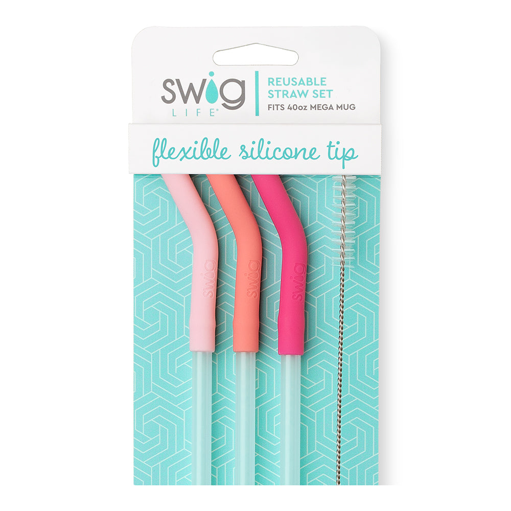 *SWIG 40oz Mega Mug - Blush/Coral/Hot Pink Reusable Straw Set