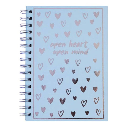 *Journal - Spiral Journal with Hot Stamping - Hearts Blue - Open Heart Open Mind