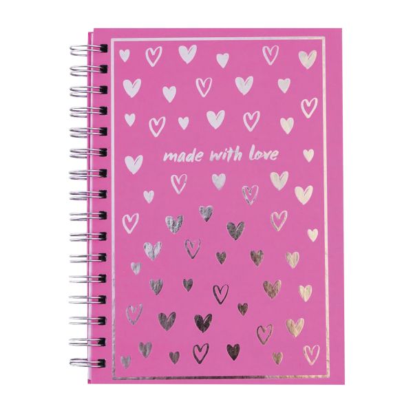 *Journal - Spiral Journal with Hot Stamping - Hearts Pink - Made with Love