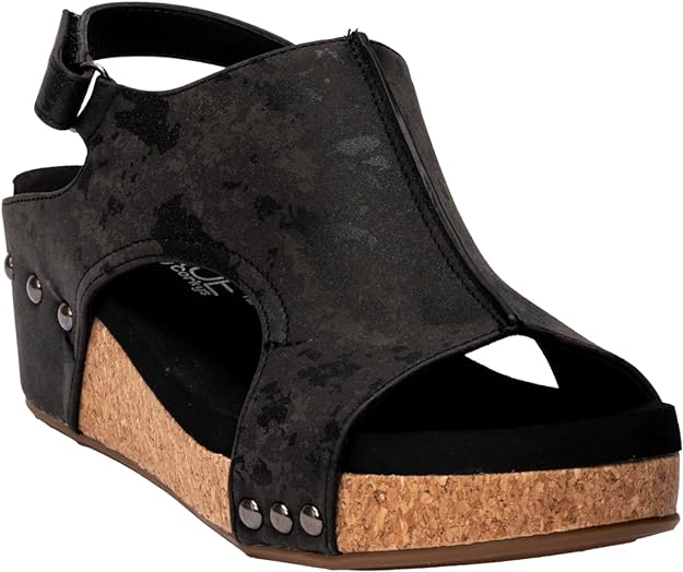 *Corkys Womens Volta II 2.25" Low Wedge Heel - Black Metallic