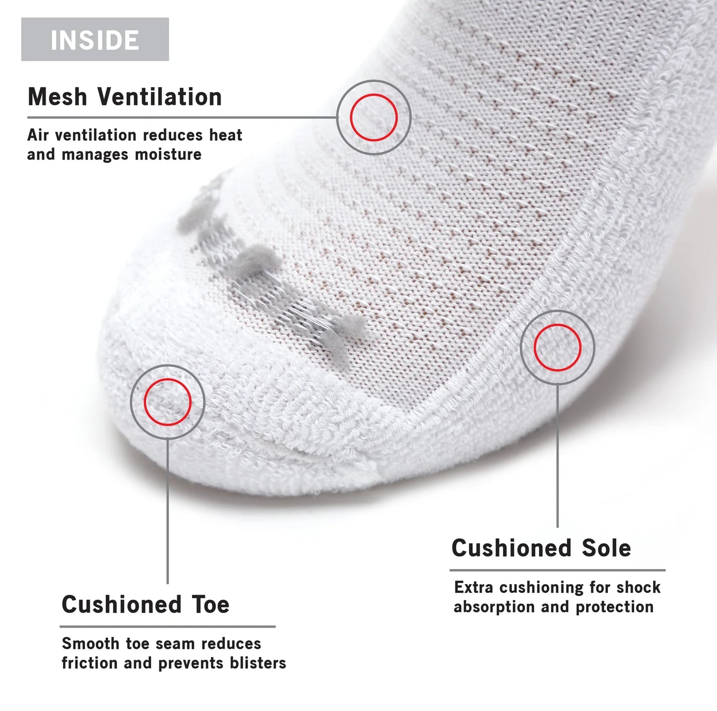 *MONFOOT Athletic Cushion Solid Crew 4 Pairs White Socks - Medium