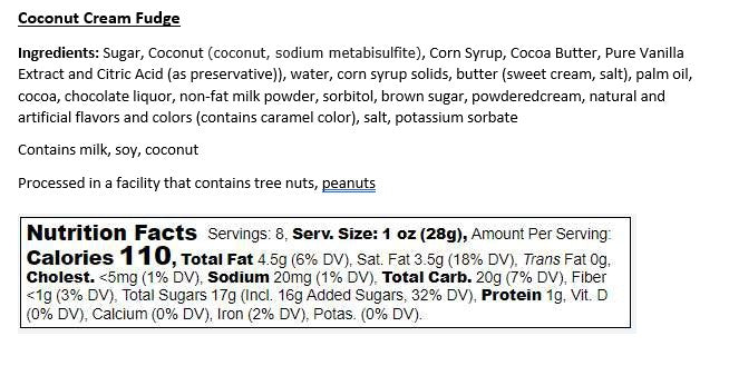 *Fudge - Coconut Cream (1/2 lb Package)